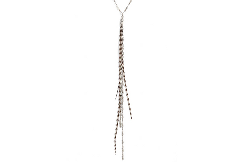 Glistening Feather Necklace - Silver/Stripe